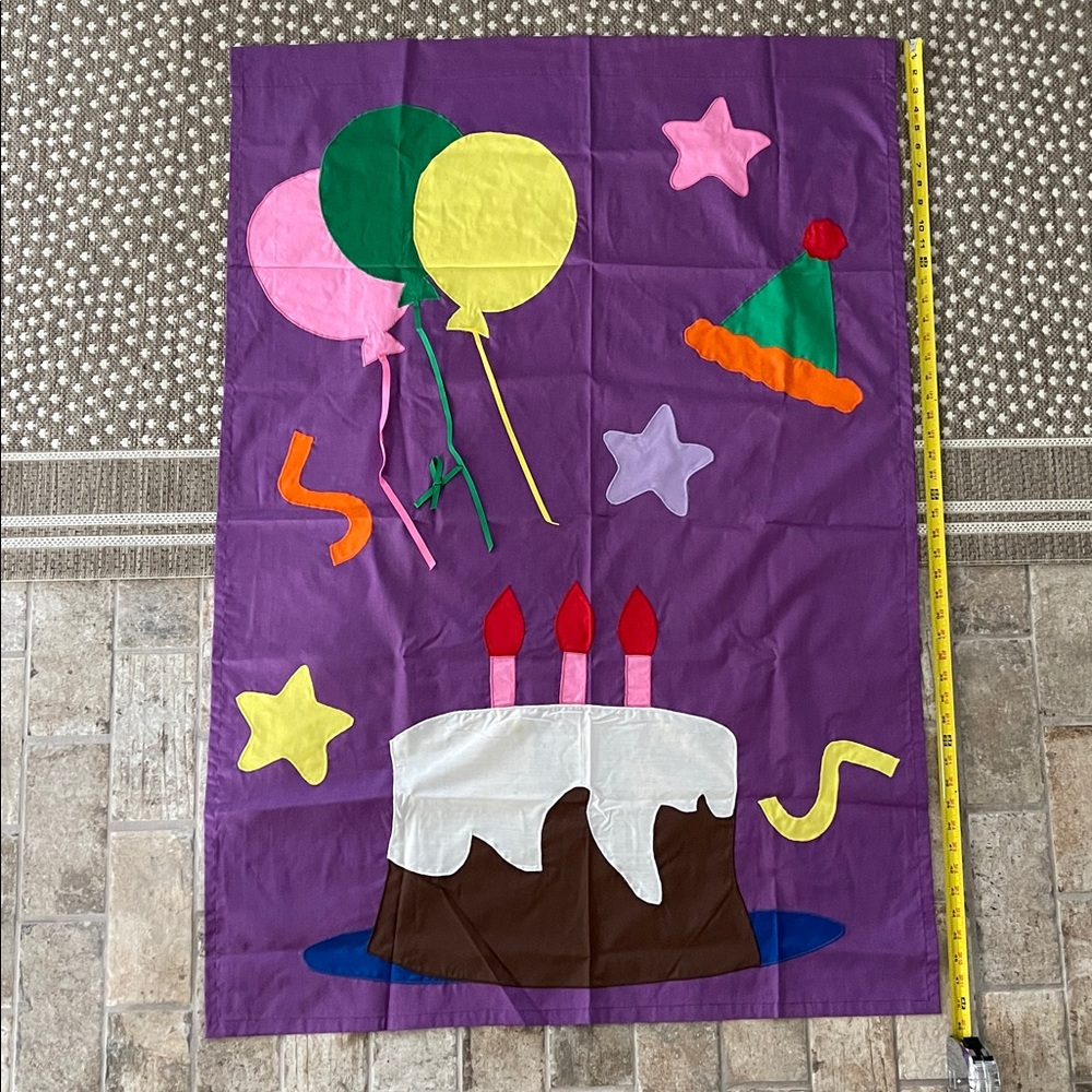 Purple Birthday Wall Hanging with Cake and Balloons